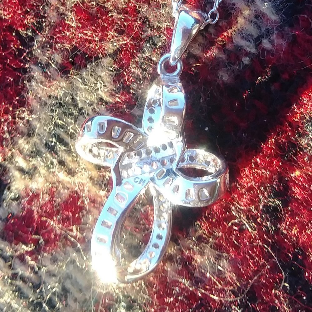 Sterling Sliver Ribbon Knot Cross Czs necklace - Picture 8 of 12